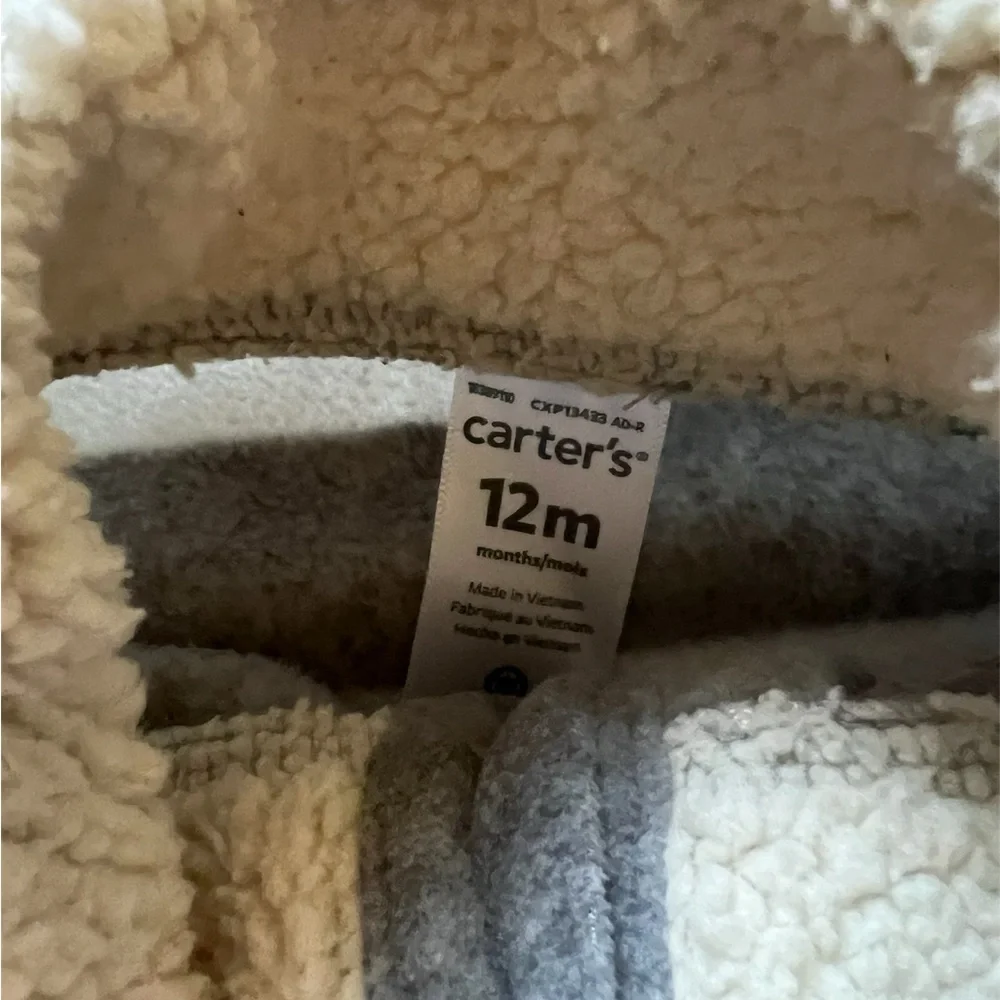 Carter’s Baby Boy Grey and White Striped Pullover Fleece | 12M
